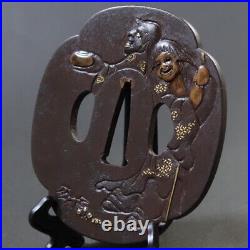 Japanese Antique Tsuba of Katana Samurai Sword Guard Iron Rare Design 66-D38