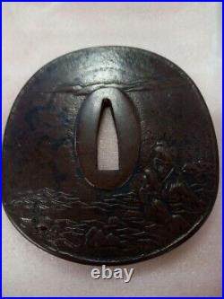 Japanese Antique Tsuba of Katana Samurai Sword Guard Iron Rare Design 68-E1