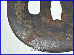 Japanese Antique Tsuba of Katana Samurai Sword Guard Iron Rare Design 69-A15