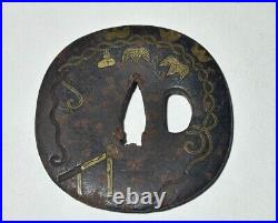 Japanese Antique Tsuba of Katana Samurai Sword Guard Iron Rare Design 69-A15