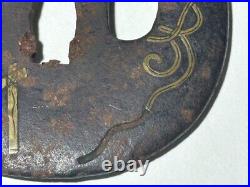 Japanese Antique Tsuba of Katana Samurai Sword Guard Iron Rare Design 69-A15