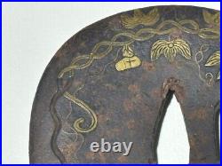 Japanese Antique Tsuba of Katana Samurai Sword Guard Iron Rare Design 69-A15