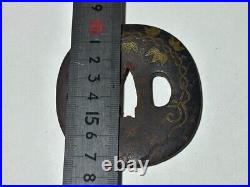 Japanese Antique Tsuba of Katana Samurai Sword Guard Iron Rare Design 69-A15