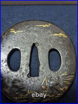 Japanese Antique Tsuba of Katana Samurai Sword Guard Iron Rare Design 71-A52