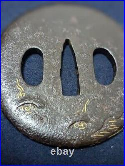 Japanese Antique Tsuba of Katana Samurai Sword Guard Iron Rare Design 71-A52