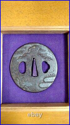 Japanese Antique Tsuba of Katana Samurai Sword Guard Iron Rare Design 71-E73