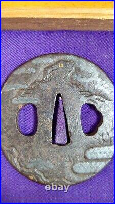Japanese Antique Tsuba of Katana Samurai Sword Guard Iron Rare Design 71-E73