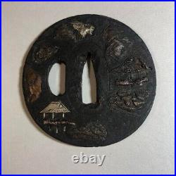 Japanese Antique Tsuba of Katana Samurai Sword Guard Iron Rare Design 71-F13