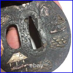 Japanese Antique Tsuba of Katana Samurai Sword Guard Iron Rare Design 71-F13