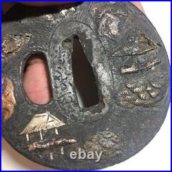 Japanese Antique Tsuba of Katana Samurai Sword Guard Iron Rare Design 71-F13