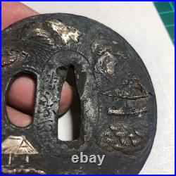 Japanese Antique Tsuba of Katana Samurai Sword Guard Iron Rare Design 71-F13