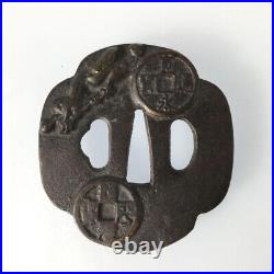Japanese Antique Very Rare Old Coin motif Tsuba Sword katana Guard from Japan Japanese Antique Very Rare Old Coin motif Tsuba Sword katana Guard from Japan