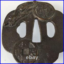 Japanese Antique Very Rare Old Coin motif Tsuba Sword katana Guard from Japan Japanese Antique Very Rare Old Coin motif Tsuba Sword katana Guard from Japan