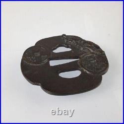 Japanese Antique Very Rare Old Coin motif Tsuba Sword katana Guard from Japan Japanese Antique Very Rare Old Coin motif Tsuba Sword katana Guard from Japan
