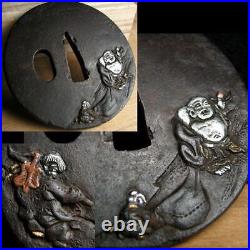 Japanese Antique sword Tsuba Hotei design Edo period Japan old katana tsuba