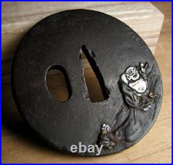 Japanese Antique sword Tsuba Hotei design Edo period Japan old katana tsuba