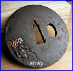 Japanese Antique sword Tsuba Hotei design Edo period Japan old katana tsuba