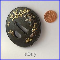 Japanese Edo Period Shakudo Inlaid Gold, Silver, & Copper Iron Tsuba