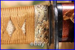 Japanese Imitation Samurai Sword Katana Wakizashi Iron Tsuba Dragon Fuchi Menuki