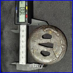 Japanese Iron Tsuba Fisherman Motif Gold Inlay Edo Period Antique Sword Guard