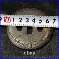 Japanese Iron Tsuba Fisherman Motif Gold Inlay Edo Period Antique Sword Guard