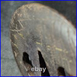 Japanese Iron Tsuba Fisherman Motif Gold Inlay Edo Period Antique Sword Guard