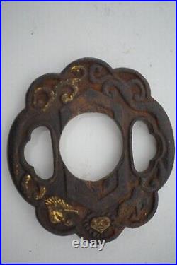 Japanese Iron Tsuba Kendo Guard with Bamnboo Cover Original from Japan 0417D5