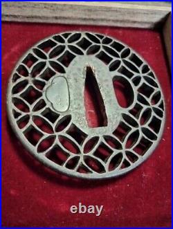 Japanese Katana Tsuba Sword Guard Shippou Kyo-Sukashi Iron Tsuba With Box Edo