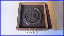 Japanese Samurai Sword Tsuba Tomoe Openwork With Box Wrought Iron Antique Used