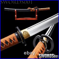 Japanese Samurai Wakizashi Sword spring steel blade iron Musashi tsuba brown ito