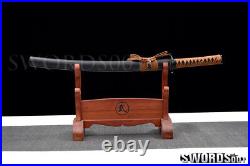 Japanese Samurai Wakizashi Sword spring steel blade iron Musashi tsuba brown ito