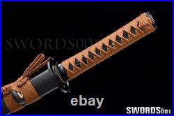 Japanese Samurai Wakizashi Sword spring steel blade iron Musashi tsuba brown ito