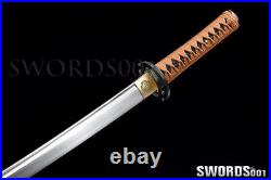 Japanese Samurai Wakizashi Sword spring steel blade iron Musashi tsuba brown ito