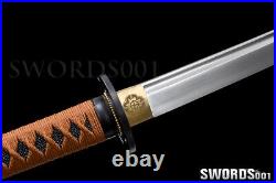 Japanese Samurai Wakizashi Sword spring steel blade iron Musashi tsuba brown ito