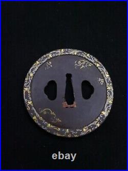 Japanese Sowrd Floral pattern Tsuba for Katana, Edo period antique, A064