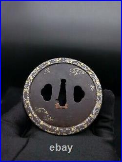 Japanese Sowrd Floral pattern Tsuba for Katana, Edo period antique, A064