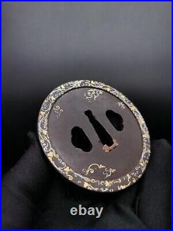 Japanese Sowrd Floral pattern Tsuba for Katana, Edo period antique, A064