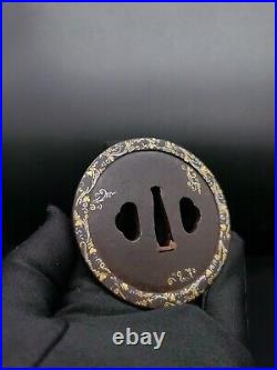 Japanese Sowrd Floral pattern Tsuba for Katana, Edo period antique, A064