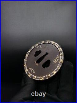 Japanese Sowrd Floral pattern Tsuba for Katana, Edo period antique, A064