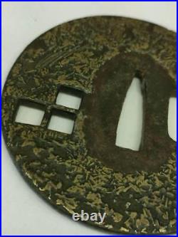 Japanese Sword Arms Tsuba Iron Base Heian Castle 7.5Cm Wooden Box Included from