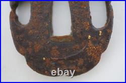 Japanese Sword Guard Wakizashi Signed Iron Tsuba Original from Japan 0619E14