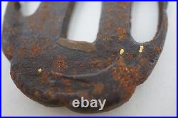 Japanese Sword Guard Wakizashi Signed Iron Tsuba Original from Japan 0619E14