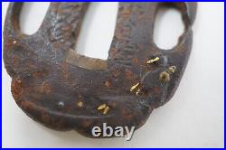 Japanese Sword Guard Wakizashi Signed Iron Tsuba Original from Japan 0619E14