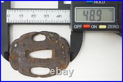 Japanese Sword Guard Wakizashi Signed Iron Tsuba Original from Japan 0619E14