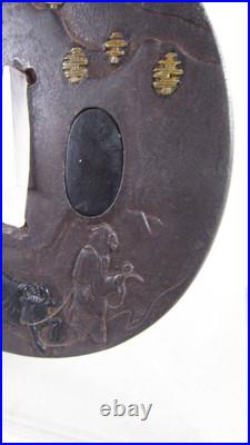 Japanese Sword Katana Tsuba Iron Base Tsuba Black/Gold Japan Antique withBox Japanese Sword Katana Tsuba Iron Base Tsuba Black/Gold Japan Antique withBox