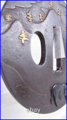Japanese Sword Katana Tsuba Iron Base Tsuba Black/Gold Japan Antique withBox Japanese Sword Katana Tsuba Iron Base Tsuba Black/Gold Japan Antique withBox