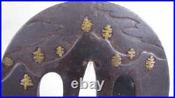 Japanese Sword Katana Tsuba Iron Base Tsuba Black/Gold Japan Antique withBox Japanese Sword Katana Tsuba Iron Base Tsuba Black/Gold Japan Antique withBox