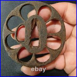 Japanese Sword Parts Tsuba Antique Iron Base Watermark Edo Samurai Itemus Used