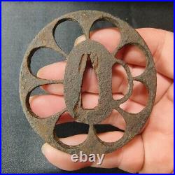 Japanese Sword Parts Tsuba Antique Iron Base Watermark Edo Samurai Itemus Used