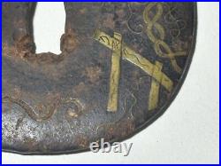 Japanese Sword Tsuba Era Iron Inlay Base And Other Metal Parts Wakizashi Koshira